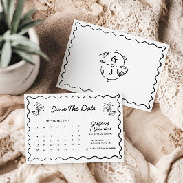 Reserve A Data Calendário de Casamento Desenhado à Mão e Rabiscad