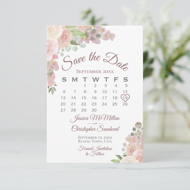 Reserve A Data Calendário de Casamento do Boho Elegante Floral Co (Em pé/Frente)
