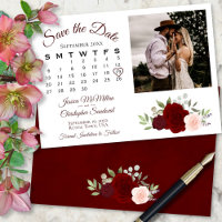 Calendário de Casamento e Foto de Rosas Vermelhas 
