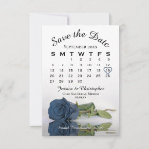 Reserve A Data Calendário de Casamento Elegante de Rosa Azul de A
