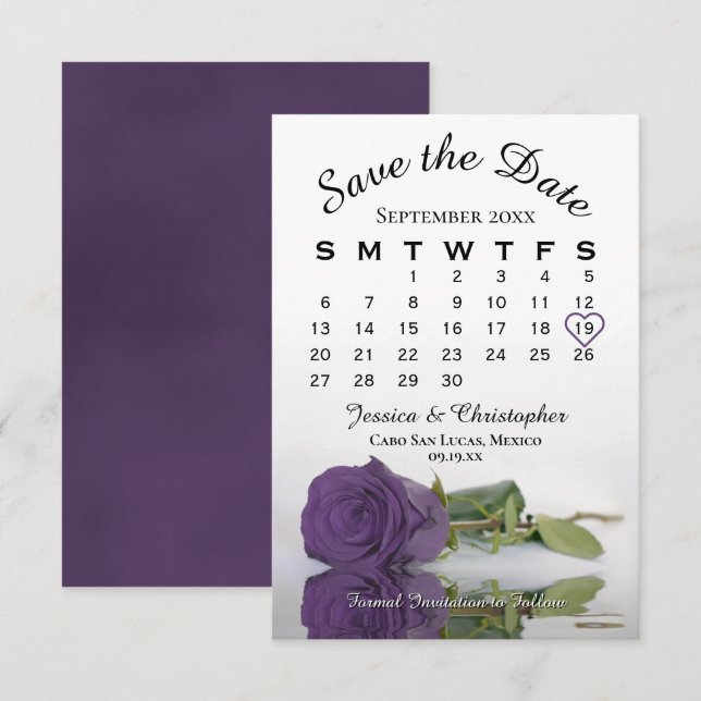 Reserve A Data Calendário de Casamento Elegante de Rosa Roxo Amet (Frente/Verso)