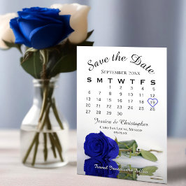 Reserve A Data Calendário de Casamento Elegante Real Rosa Azul Es