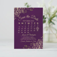 Calendário de Casamento Elegante Roxo de Ameixas D
