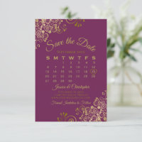 Calendário de Casamento Elegante Roxo-Dourado Mage