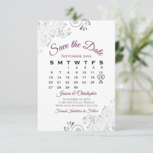 Reserve A Data Calendário de Casamento Elegante Simples para Cinz