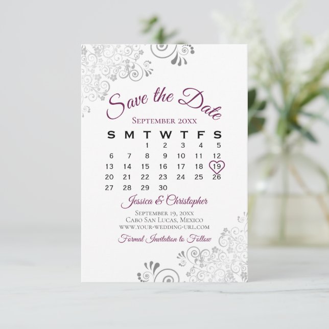 Reserve A Data Calendário de Casamento Elegante Simples para Cinz (Em pé/Frente)
