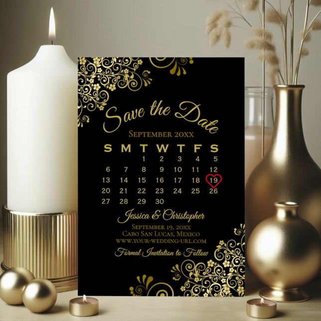Reserve A Data Calendário de Casamento Elegante Simples Preto par (Criador carregado)