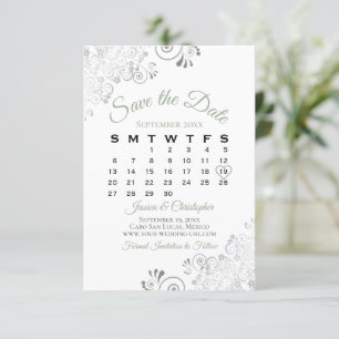 Reserve A Data Calendário de Casamento Elegante Simples Verde e 
