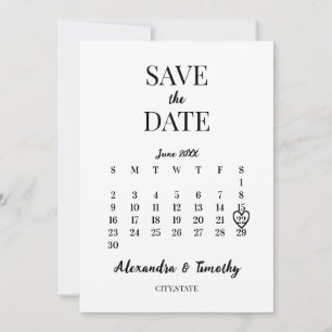 Reserve A Data Calendário de Casamento Minimalista Moderno Preto