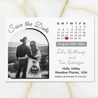 Reserve A Data Calendário de Casamento Preto / Branco com Foto do