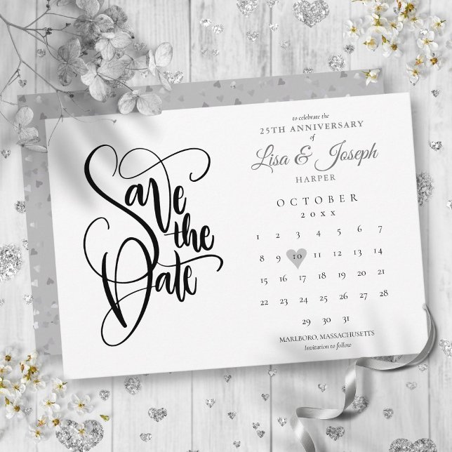 Reserve A Data Calendário de Data de Salvamento de 25º Aniversári (25th Anniversary Save the Date Calendar Love Heart)