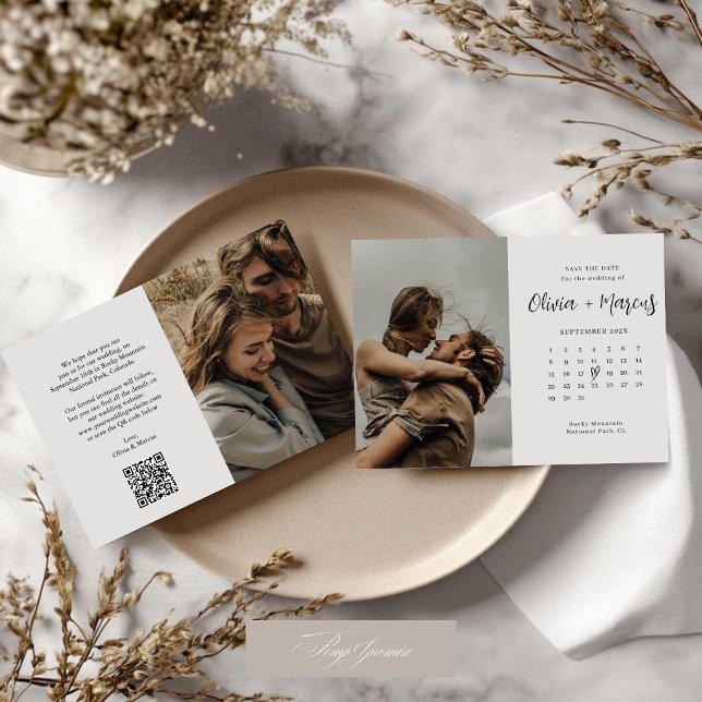 Reserve A Data Calendário de Fotografia de Casamento com Código Q (Criador carregado)