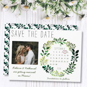 Reserve A Data Calendário de Fotos de Casamento com Vegetação em