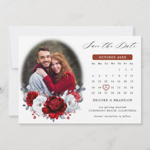 Reserve A Data Calendário de Fotos Royal Vermelho Branco Prata Me