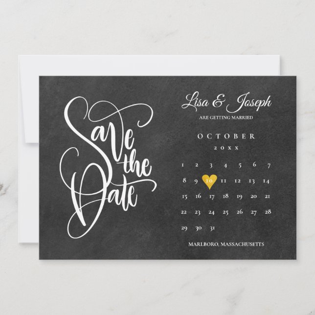 Reserve A Data Calendário de Lousa Coração de Amor Dourado (Frente)