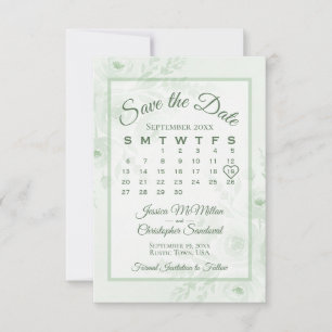 Reserve A Data Calendário de Peônias em Aquarela Verde Salvia Cas