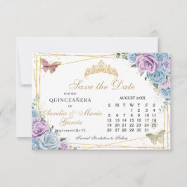 Reserve A Data Calendário de Quinceanera, Gêmeos Florais Roxos Az
