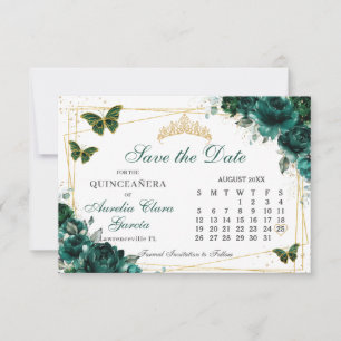 Reserve A Data Calendário de Quinze Anos Floral Verde Esmeralda 1