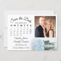 Calendário de Rosa Azul Elegante e Casamento de Fo