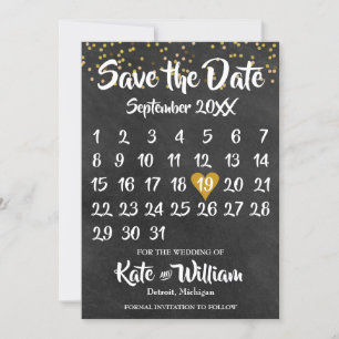 Reserve A Data Calendário do Coração de Amor Dourado na Lousa Sav