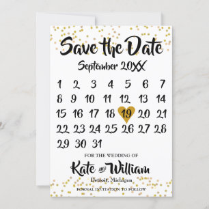 Reserve A Data Calendário do Coração de Amor Dourado Salve a Data