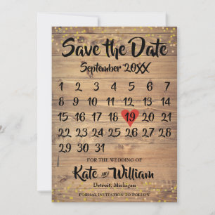 Reserve A Data Calendário do Coração Rústico de Amor da Madei
