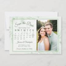 Calendário e Foto de Casamento Boho Peônias Verde 
