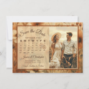 Reserve A Data Calendário e Foto de Casamento Floral Boho Sienna 