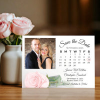 Calendário e Foto do Casamento Elegante Rosa Rosa 