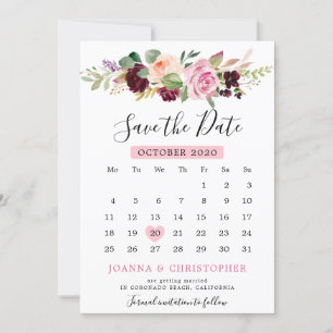 Reserve A Data Calendário Floral Botânico Rosa Bege Roxo Ameixa