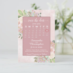 Reserve A Data Calendário Floral de Casamento Rustic Dusty Rosa P