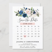 Calendário Floral Rosa Bege Azul Marinho