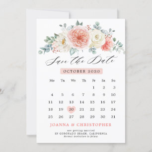 Reserve A Data Calendário Floral Rosa Pastel Pêssego do Solstício
