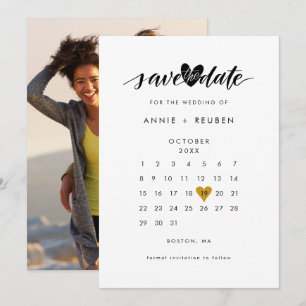 Reserve A Data Calendário Foto Amor Coração Dourado Salvar a Data