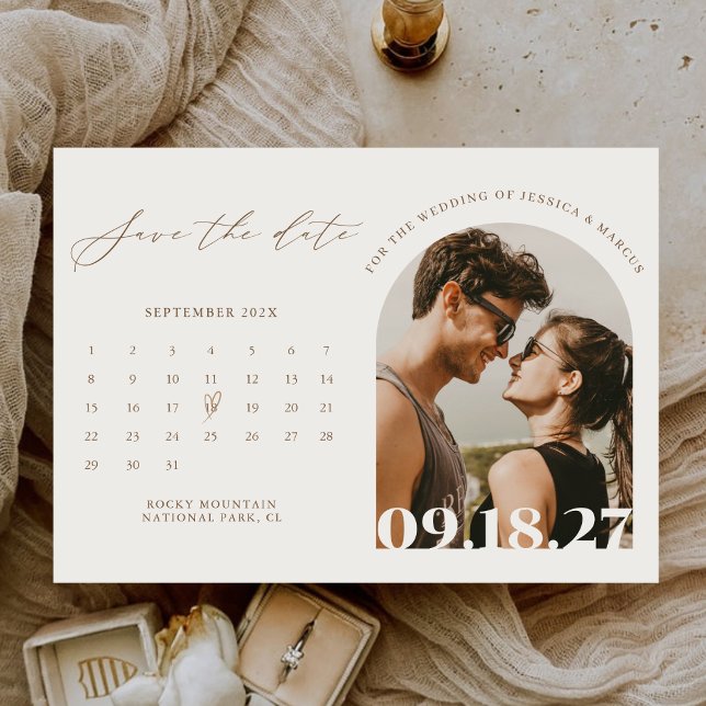 Reserve A Data Calendário Foto Casamento Boho Caligrafia Moderna (Criador carregado)