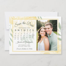 Calendário & Foto de Noivado de Rosas Boho Amarelo