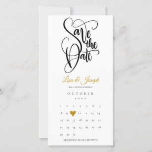 Reserve A Data Calendário Moderno Coração de Amor Dourado