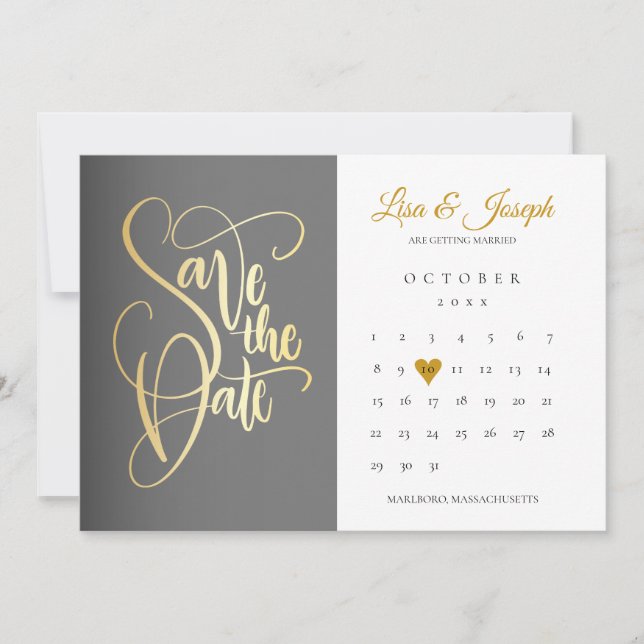 Reserve A Data Calendário Ouro Amor Coração Código QR Casamento (Frente)