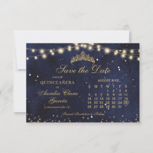 Reserve A Data Calendário Quinceanera Azul Naval Estrelado Dourad