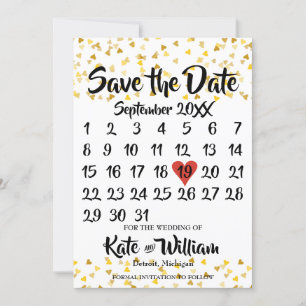 Reserve A Data Calendário Salve a Data Corações de Amor Dourados 