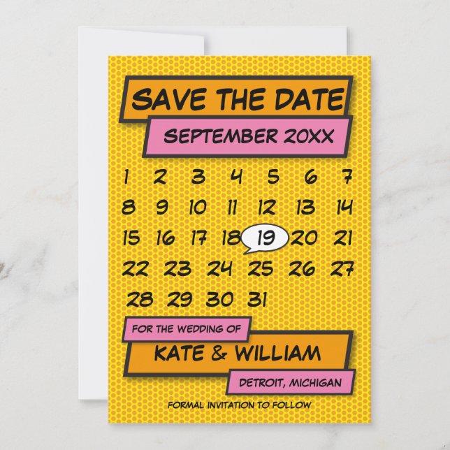 Reserve A Data Calendário Salve a Data Divertido Retro Quadrinhos (Frente)