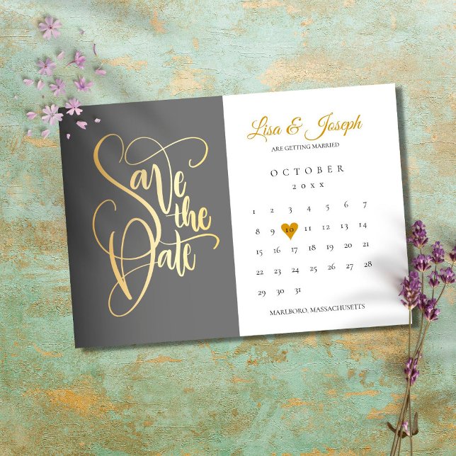 Reserve A Data Calendário Salve a Data Dourado Coração Amor (Criador carregado)