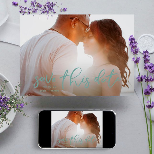 Reserve A Data Caligrafia Clássica de Foto Verde de Espuma do Mar (Criador carregado)