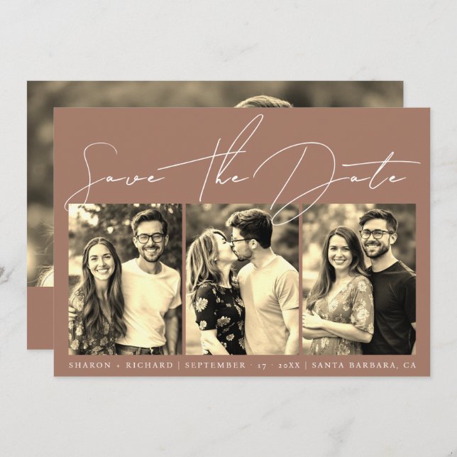 Reserve A Data Caligrafia de script 3 sepia foto colagem mocha (Frente/Verso)