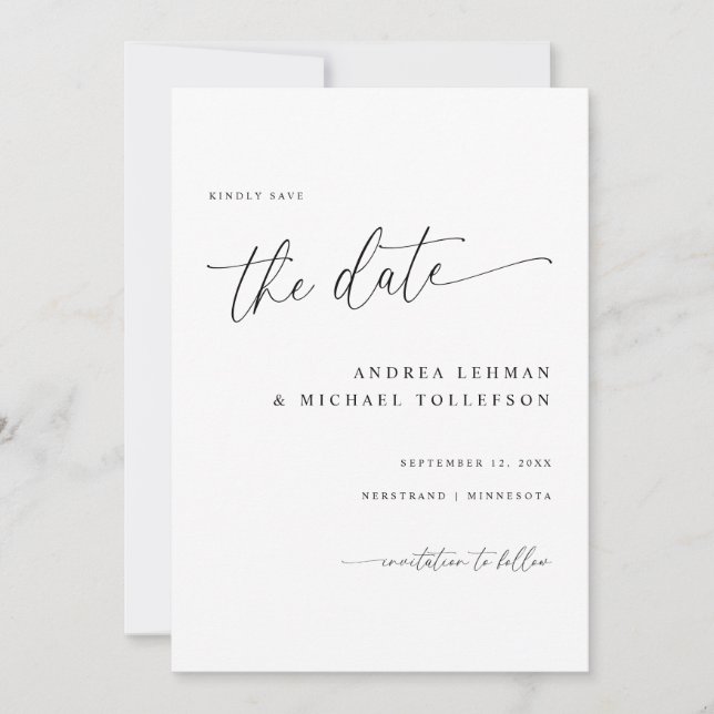 Reserve A Data Caligrafia Delicada Casamento Simples Moderno (Frente)