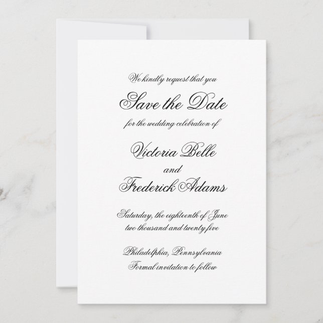 Reserve A Data Caligrafia Elegante Casamento Formal (Frente)