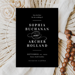 Reserve A Data Caligrafia Elegante Casamento Negro e Branco