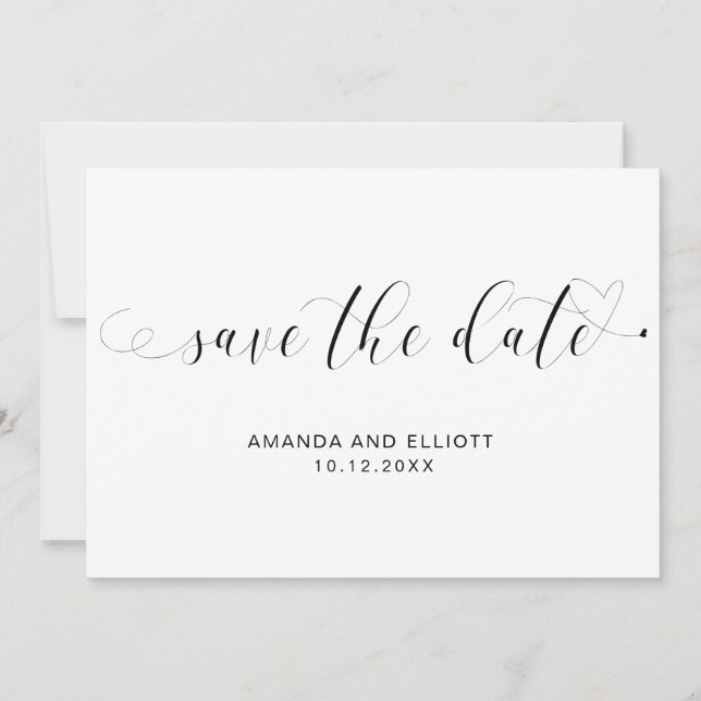 Reserve A Data Caligrafia Elegante Casamento Preto e Branco (Frente)