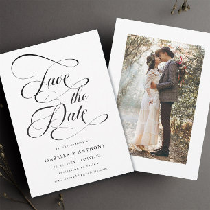 Reserve A Data Caligrafia Elegante Casamento Preto e Branco