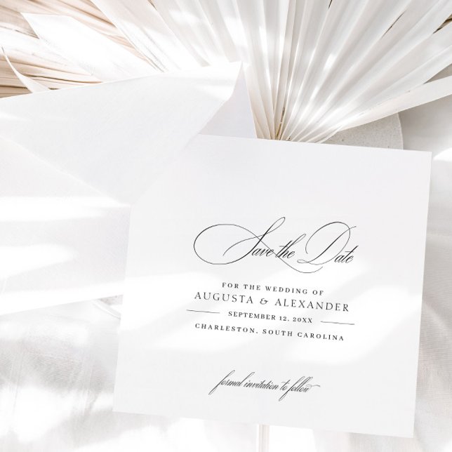 Reserve A Data Caligrafia Elegante Preta e Branca (Criador carregado)